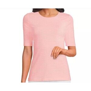 lands end top sunset coral pink short sleeve mini striped shirt pl p large